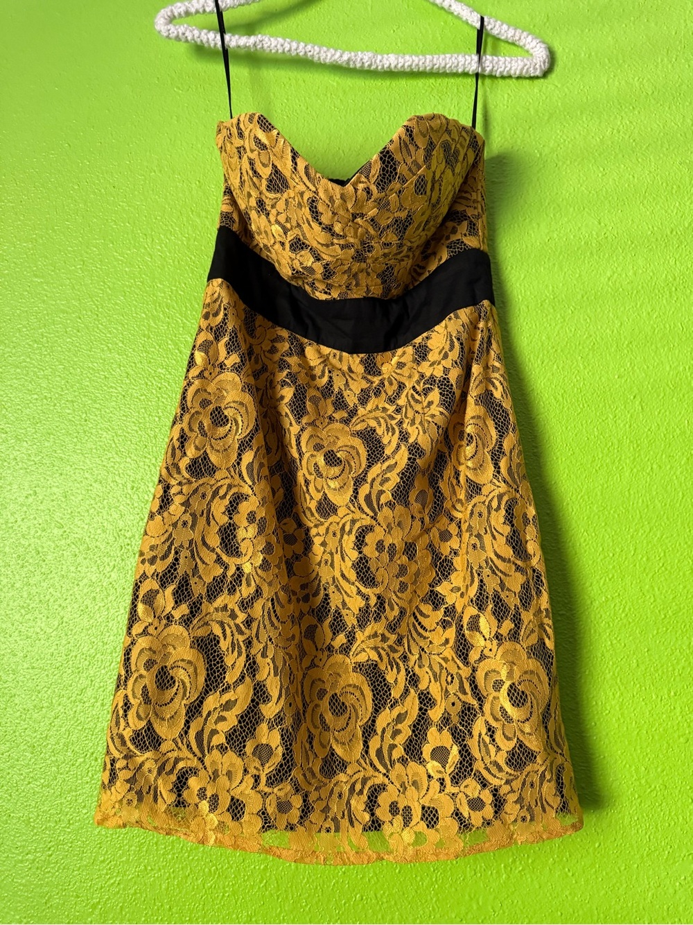 Black & Yellow Lace Dress with Black Waistband